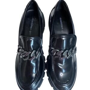Goth Academia Y2K Madden Girl Black Patent Platform Loafers Chunky Sole Block